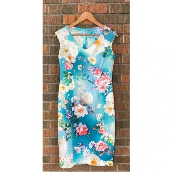 Maggy London, Scuba Dress in Teal Floral - Picture 2 of 7